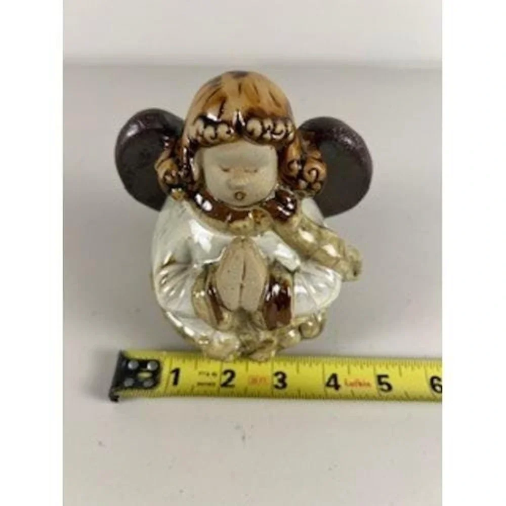 Pottery Prayer Angel Drip Glaze Rustic Christmas Cream Beige